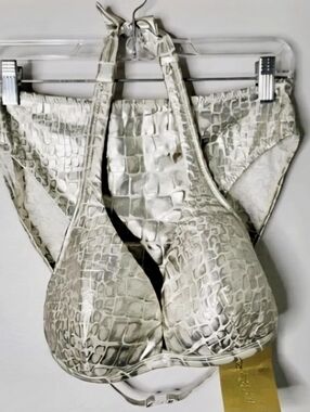 New Gottex Silver Bikini Set In Silver Crocodile-Texture Size 12